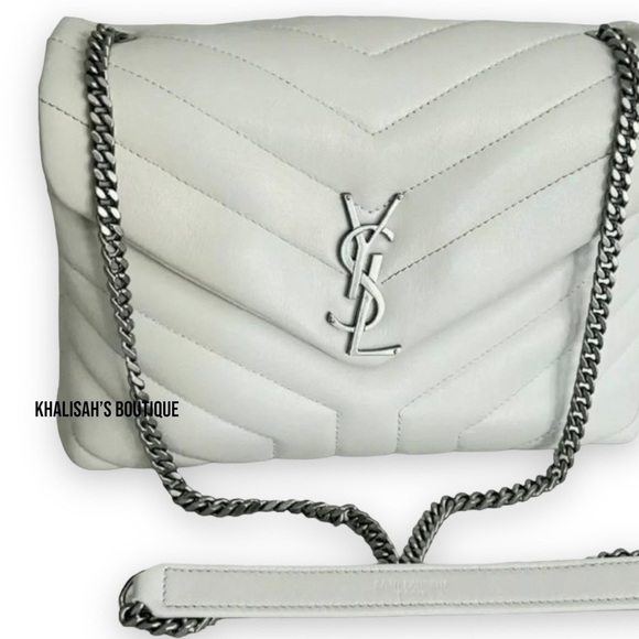 🤍Very Rare!!! YSL SAINT LAURENT LouLou Calfskin Y Quilted Monogram Ivory/Silver - Picture 7 of 17